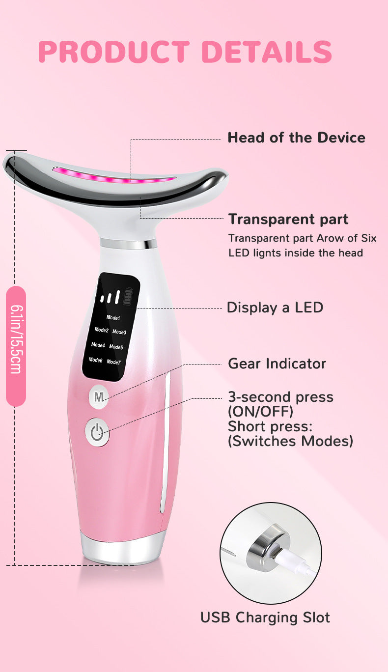 Advanced Multi-Function Skincare Device - 7 LED Lights, Microcurrent & Warming Massage for Face & Neck(pink)