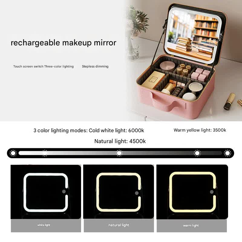 Travel Makeup Case with LED Lighted Mirror - Adjustable Dividers & Brush Holder(black)