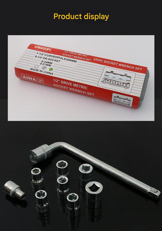 Two 10-piece L-shaped socket wrench sets - 1/2" drive chrome vanadium steel with metric sockets and housings(gray)