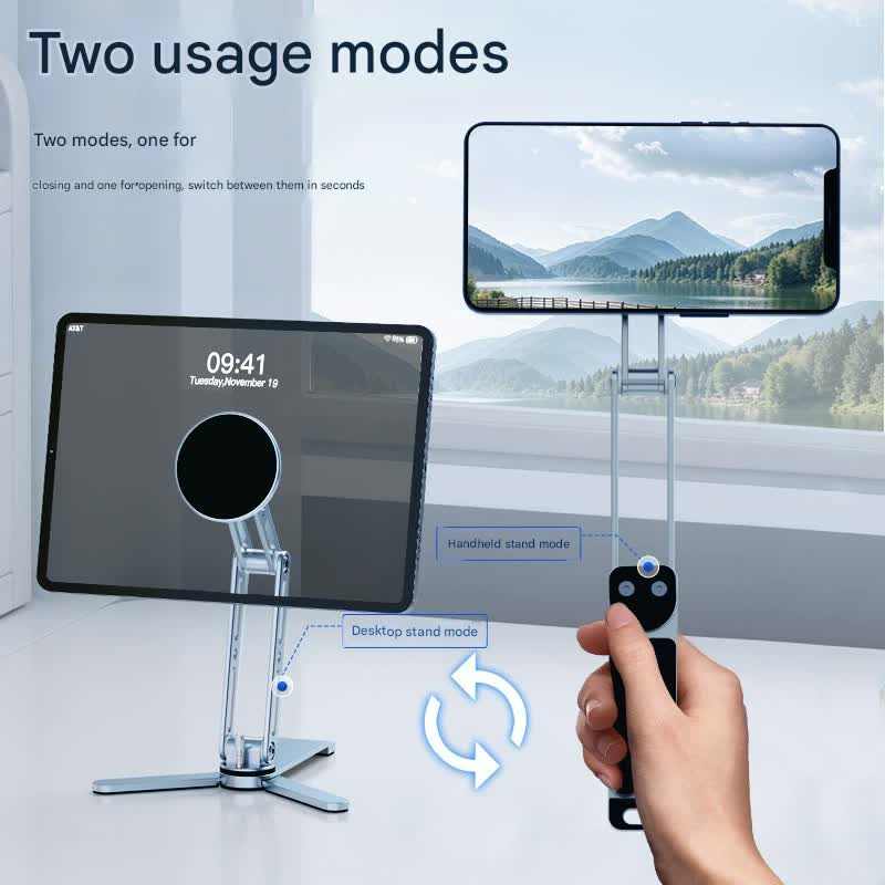 2-in-1 Magnetic Folding Stand for Phones & Tablets - Adjustable Aluminum Desktop & Handheld Holder(silver)
