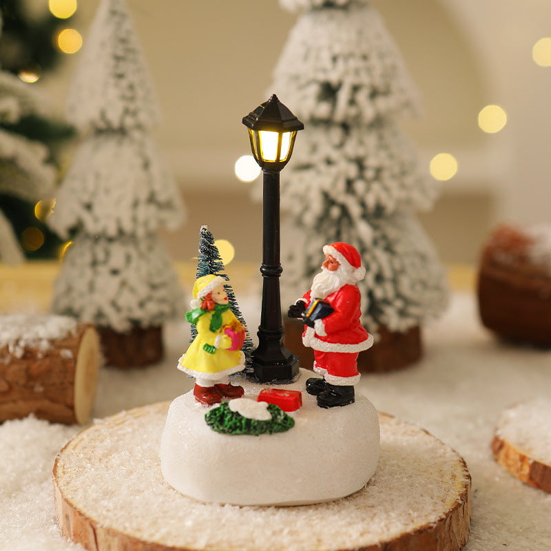 Light-Up Christmas Village Scene Figurine with LED Lamppost - Festive Tabletop Holiday Decoration(Elderly)