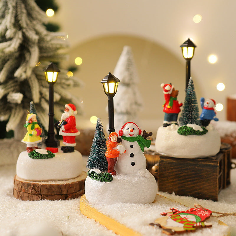 Light-Up Christmas Village Scene Figurine with LED Lamppost - Festive Tabletop Holiday Decoration(Elderly)