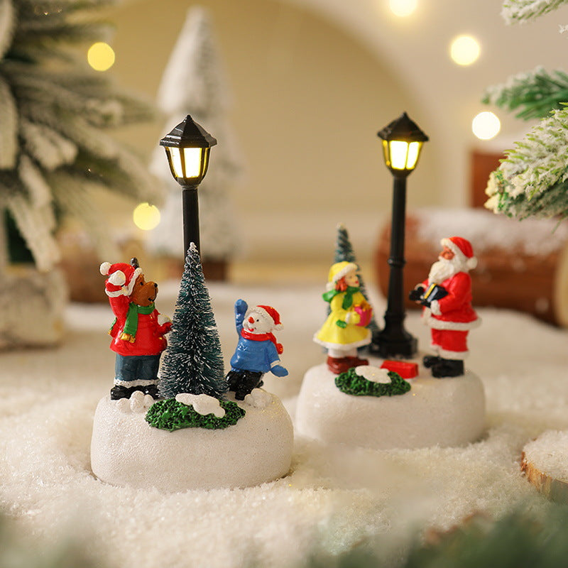 Light-Up Christmas Village Scene Figurine with LED Lamppost - Festive Tabletop Holiday Decoration(Elderly)