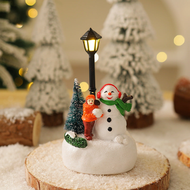 Light-Up Christmas Village Scene Figurine with LED Lamppost - Festive Tabletop Holiday Decoration(Snowman Style)