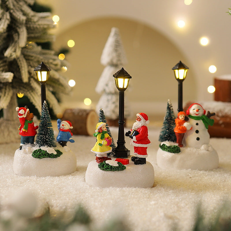 Light-Up Christmas Village Scene Figurine with LED Lamppost - Festive Tabletop Holiday Decoration(Snowman Style)