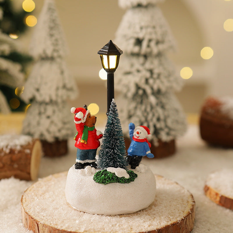 Light-Up Christmas Village Scene Figurine with LED Lamppost - Festive Tabletop Holiday Decoration(Elk Style)