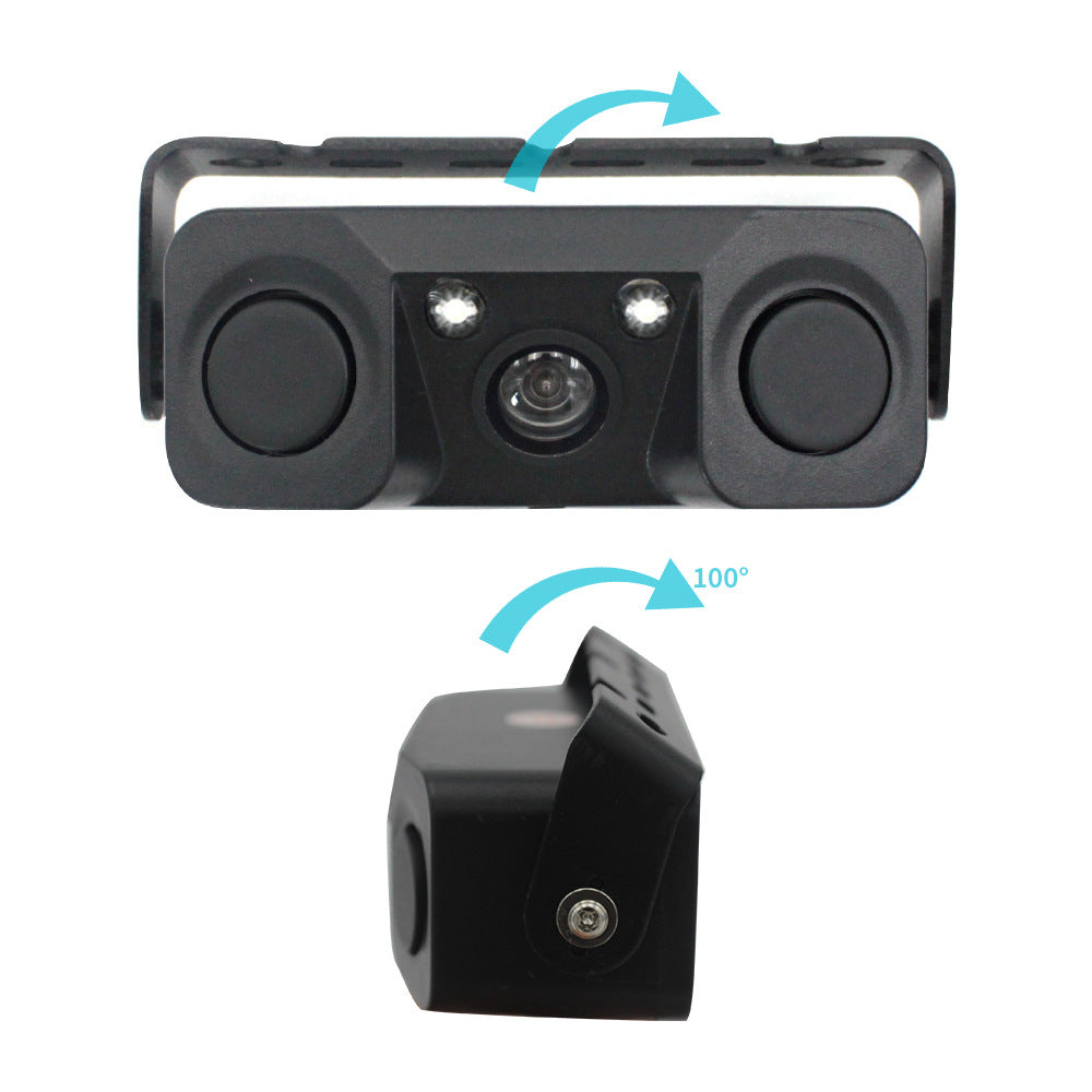 3-in-1 Car Reversing Camera & Parking Sensor System with Monitor - License Plate Frame Mount, Waterproof & Night Vision(black)