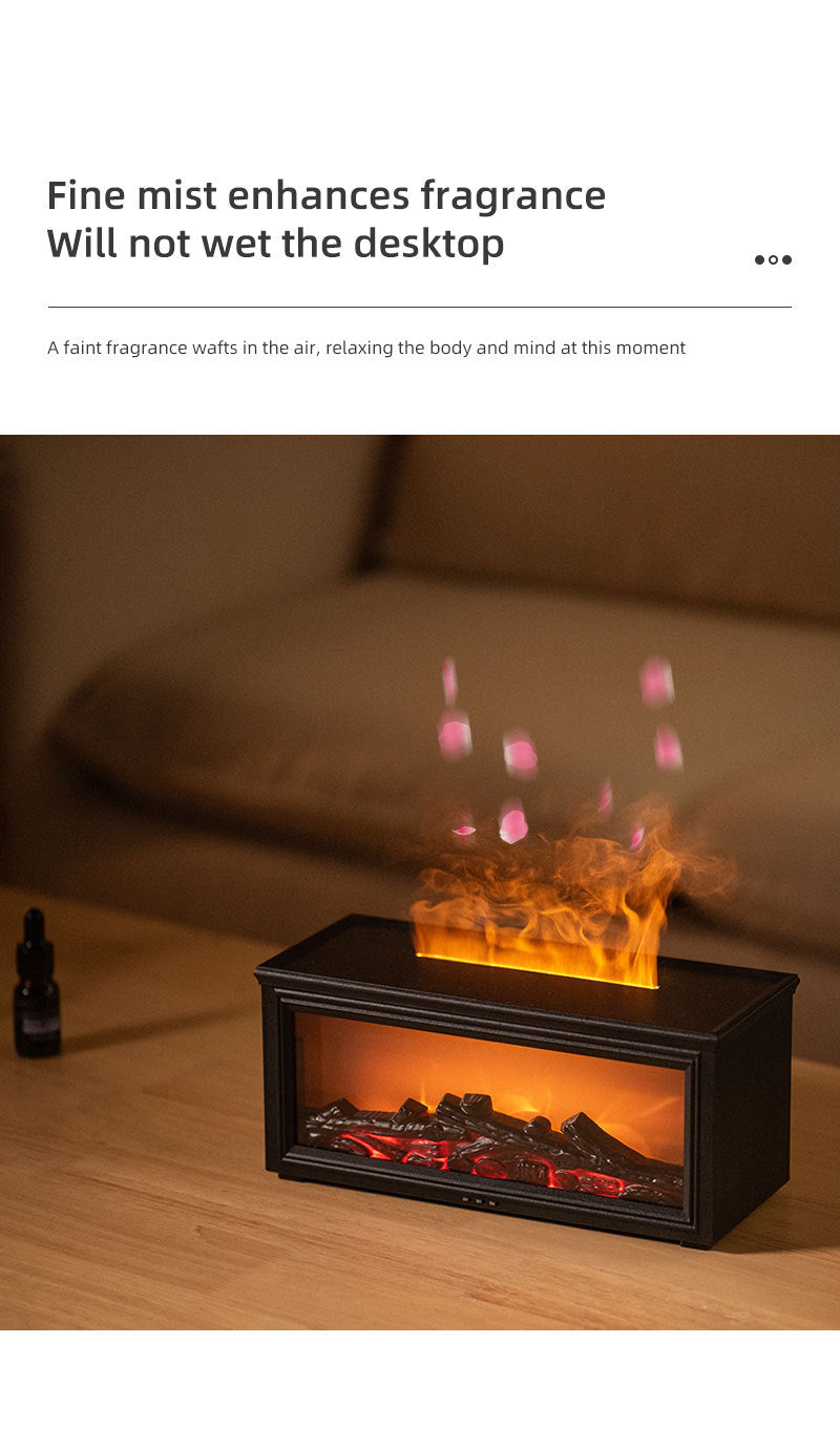 Fireplace Flame Effect Aroma Diffuser & Humidifier with 7-Colour Light, Timer & Remote Control(White)