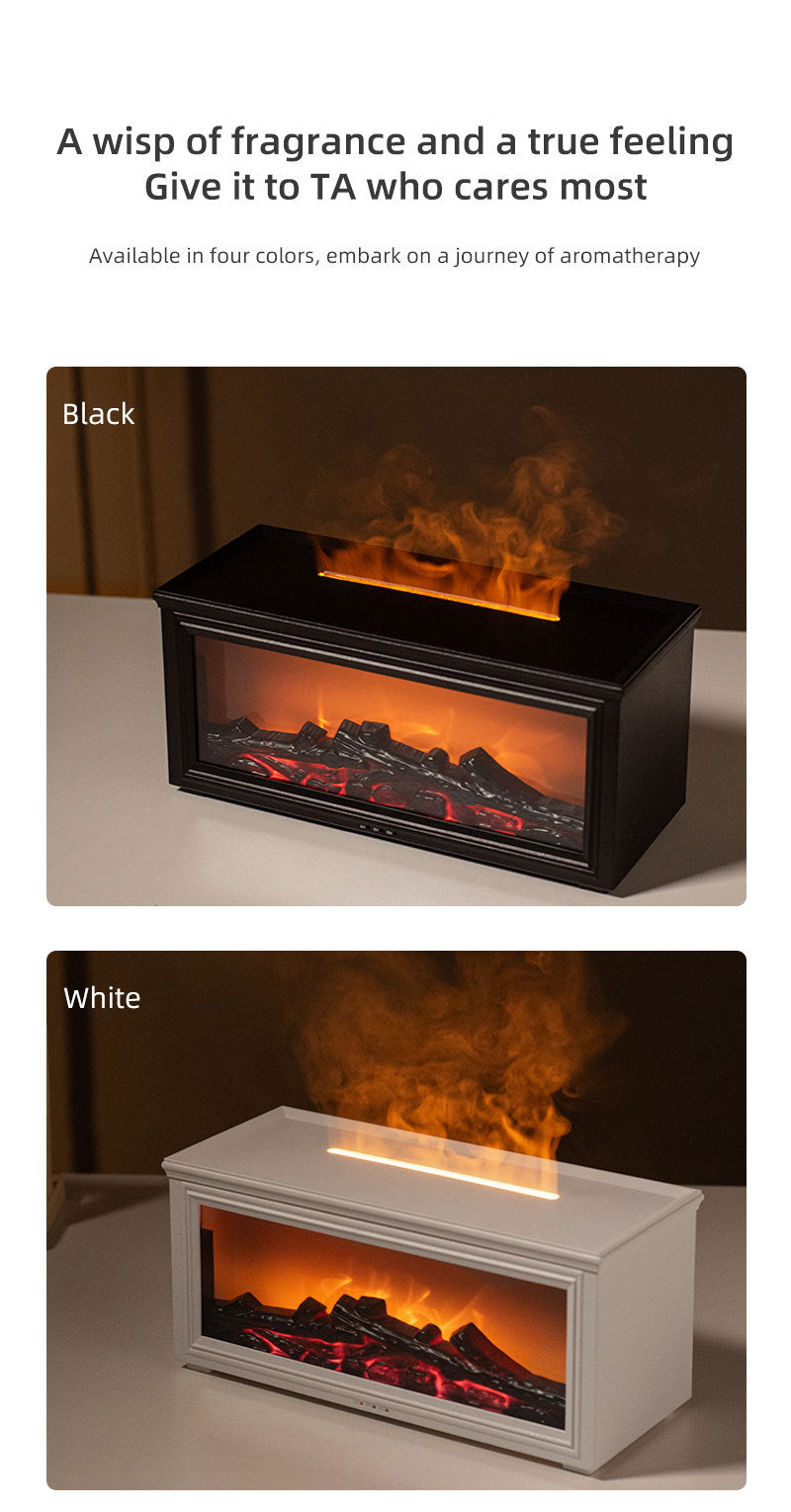 Fireplace Flame Effect Aroma Diffuser & Humidifier with 7-Colour Light, Timer & Remote Control(Dark Wood Grain)