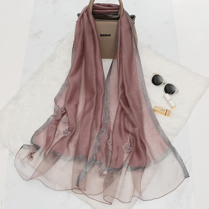 Elegant Butterfly Embroidered Scarf Shawl - Large Soft Silk Blend Wrap for Women(Purple)