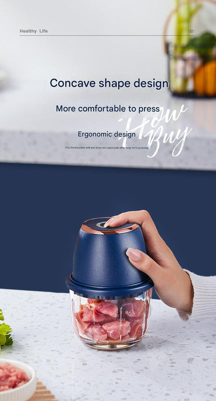 Electric Mini Garlic Chopper with Glass Bowl - USB Rechargeable, 6 Blades, Large Capacity(blue)