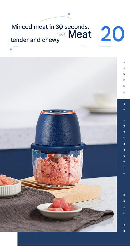 Electric Mini Garlic Chopper with Glass Bowl - USB Rechargeable, 6 Blades, Large Capacity(white)