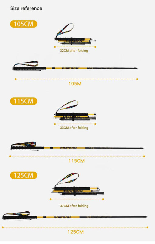 Ultralight Carbon Fiber Foldable Trail Running & Hiking Pole(yellow Recommended height range 155-165cm)