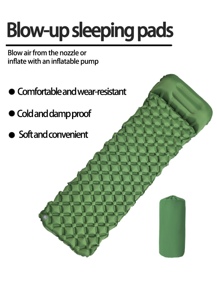 2pc Ultralight Inflatable Camping Sleeping Mat with Integrated Pillow - Waterproof 40D Nylon TPU(Navy Blue)