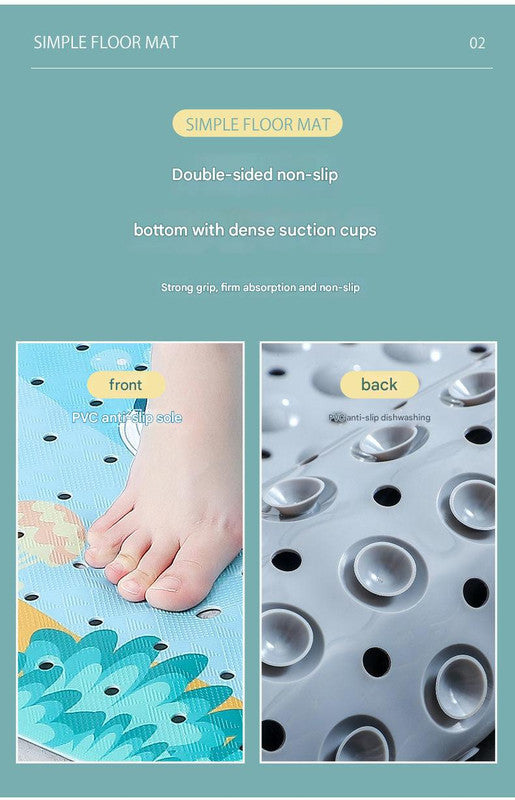 Non-Slip PVC Bath & Shower Mat with Suction Cups and Drainage Holes - Cartoon Ocean Theme(Black Whale)