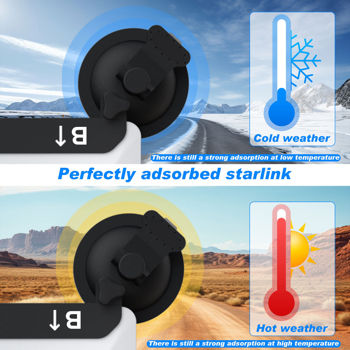 White and Black Heavy-Duty Suction Cup Mount for Starlink Mini - All-Weather Car, RV & Boat Bracket