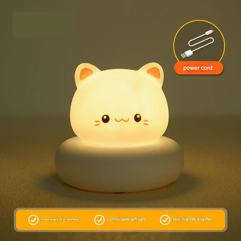 White Cat Cute Animal LED Night Light - Rechargeable Silicone Nursery Lamp with Tap Control, Dimmable Bedside Light for Kids