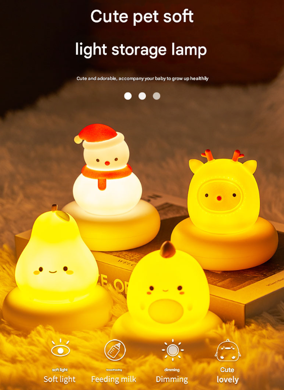 White Cat Cute Animal LED Night Light - Rechargeable Silicone Nursery Lamp with Tap Control, Dimmable Bedside Light for Kids