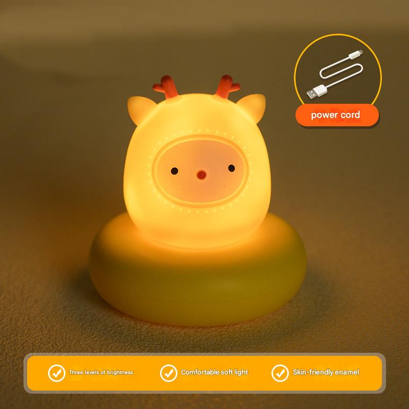 Yellow Deer Cute Animal LED Night Light - Rechargeable Silicone Nursery Lamp with Tap Control, Dimmable Bedside Light for Kids