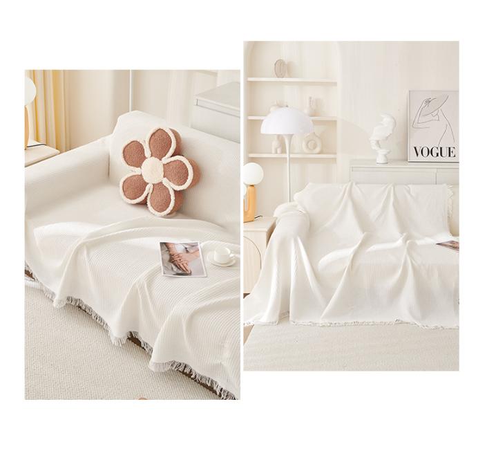 Black and white Ball Pattern Soft Waffle Weave Throw Blanket - Boho Style Cotton Blend Sofa Cover with Fringe 180x340cm