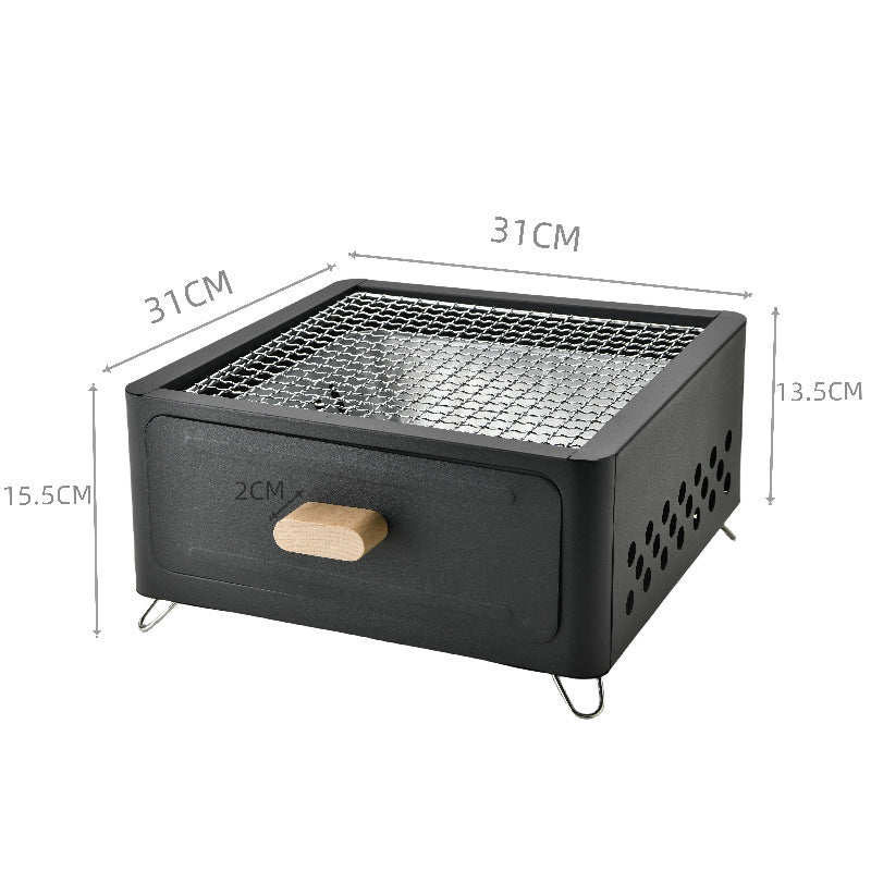 White Portable Japanese Style Tabletop Charcoal Grill - Compact Hibachi BBQ for Outdoor Camping & Patio