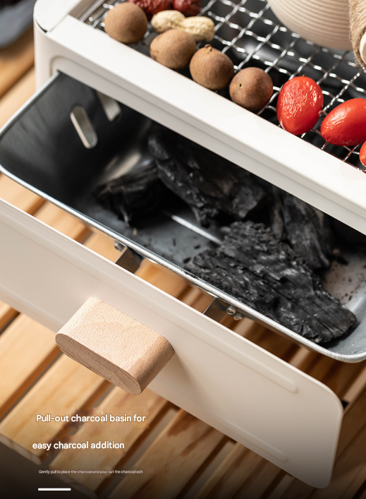 White Portable Japanese Style Tabletop Charcoal Grill - Compact Hibachi BBQ for Outdoor Camping & Patio