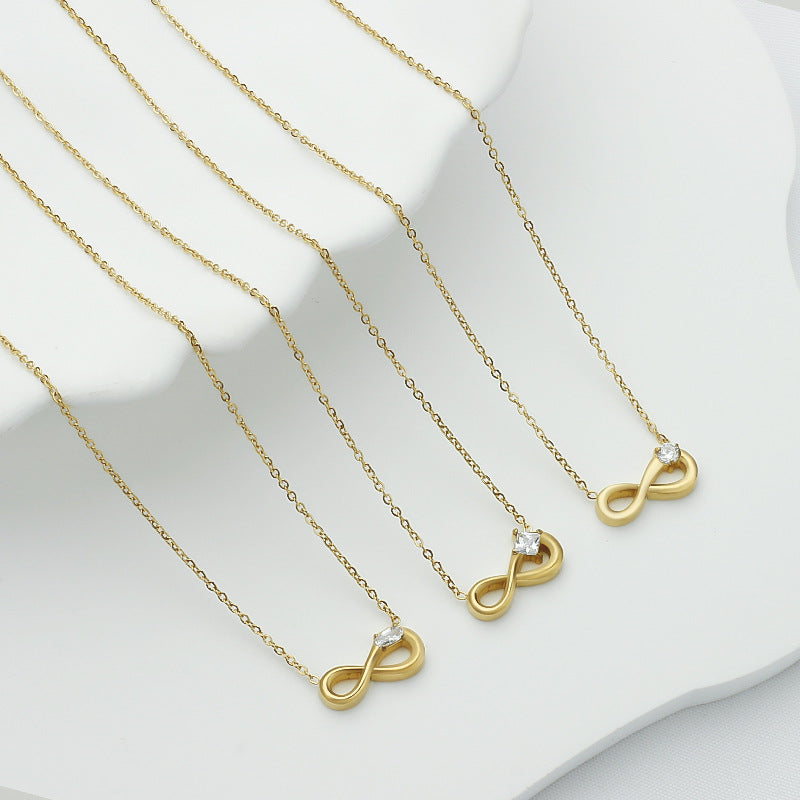 Style 2 Gold Infinity Necklace for Women - Dainty Titanium Steel Pendant with Sparkling Cubic Zirconia