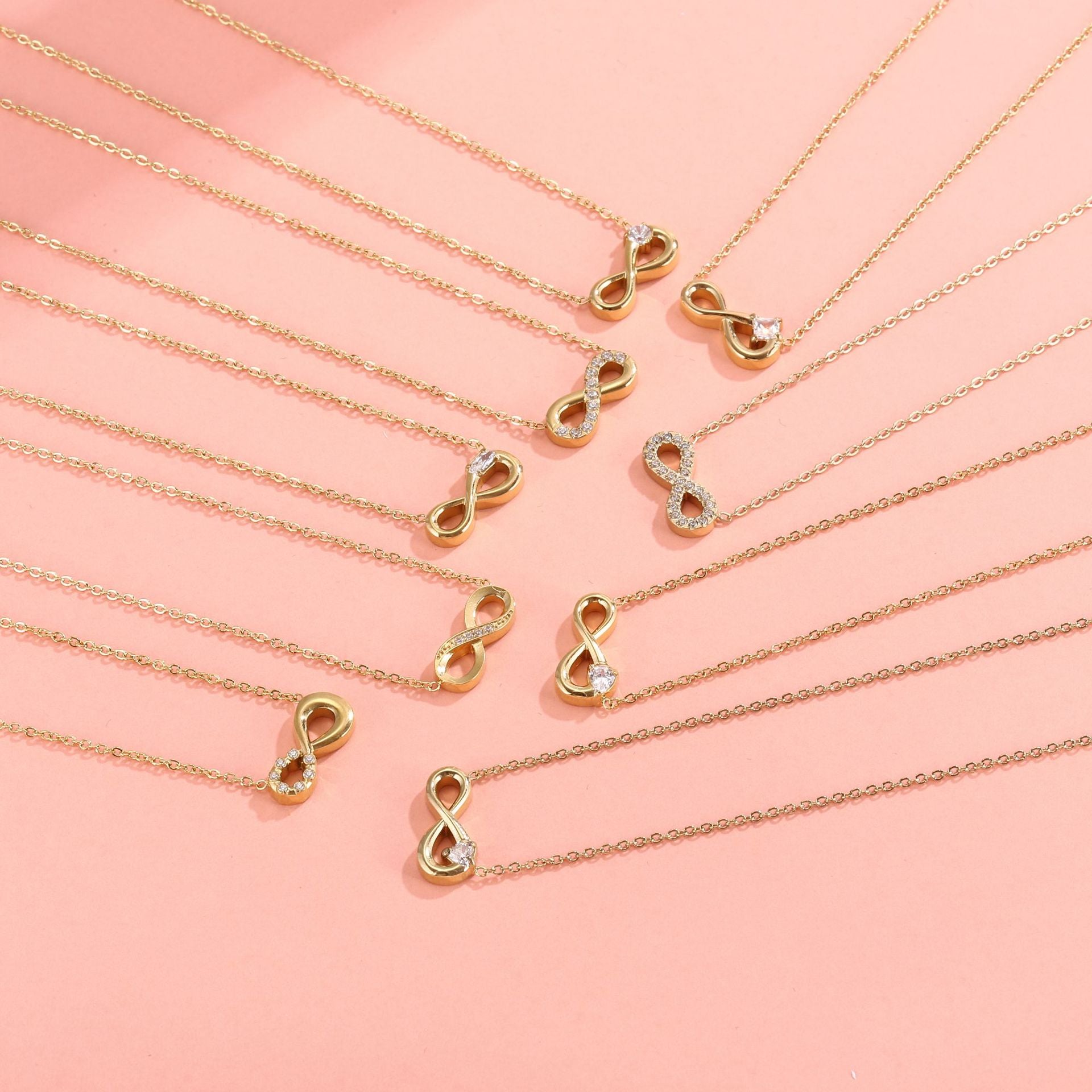 Style 3 Gold Infinity Necklace for Women - Dainty Titanium Steel Pendant with Sparkling Cubic Zirconia