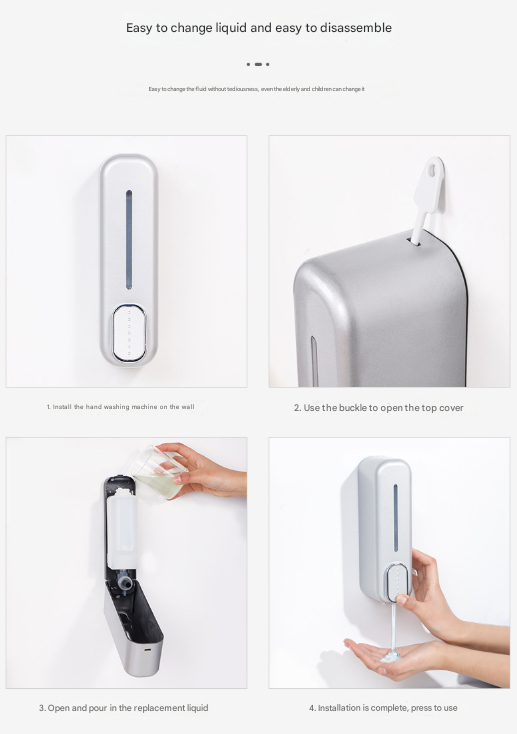 2 Pcs Silver Modern Wall-Mounted Press Soap Dispenser - 300ml Refillable Pump for Bathroom & Kitchen