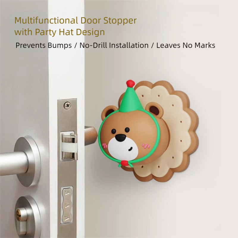 4 Pcs Brown Adorable Bear Wall Protector - Multi-Use Self-Adhesive Door Stopper Bumper