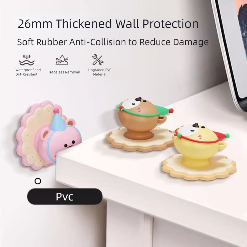 3 Pcs (Pink + Brown + Yellow) Adorable Bear Wall Protector - Multi-Use Self-Adhesive Door Stopper Bumper