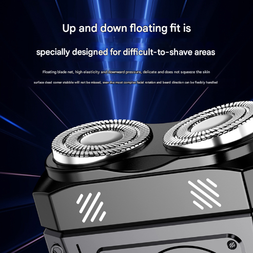 Green and Black Cyberpunk Mini Electric Shaver - Portable Dual-Head Razor with LED Display & USB-C Charging