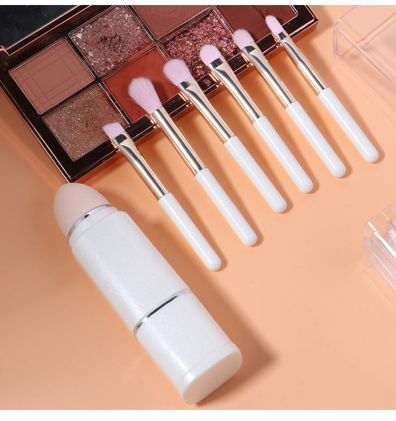 Lighgt Pink Compact 8-in-1 Makeup Brush Set - Portable Travel Kit with Retractable Brushes and Case