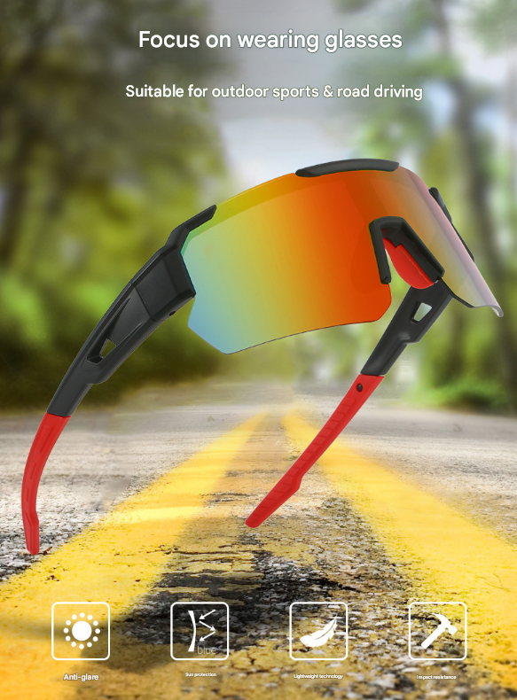 Black Temples and Orange Lenses Unisex Sport Cycling Sunglasses - Lightweight Wraparound Eyewear for Running & Outdoor Activities