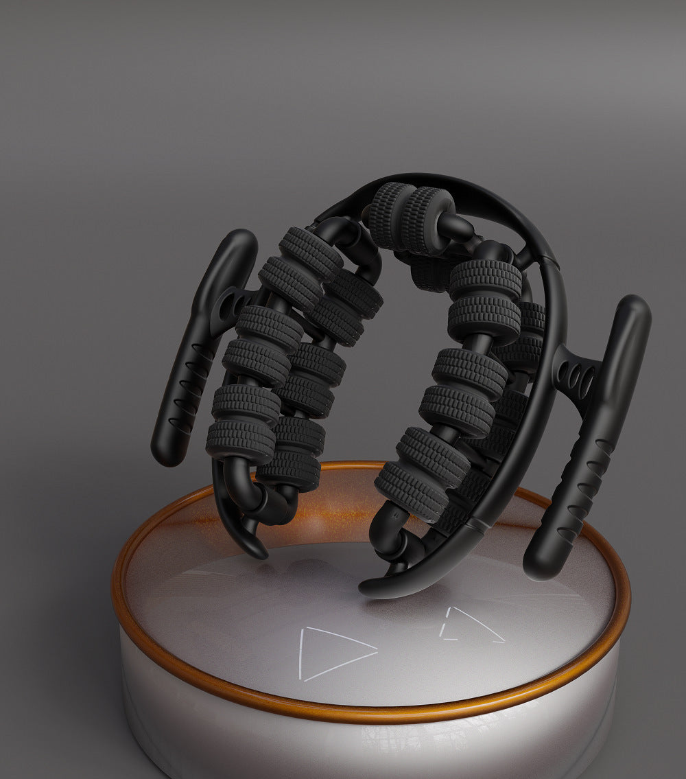 Black 360° Wrap-Around Muscle Roller - 28-Wheel Massager for Legs, Arms & Calves