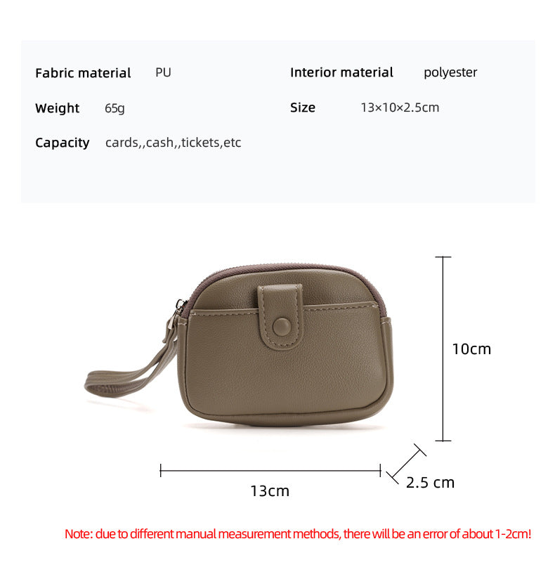 Brown Womens Compact PU Leather Coin Purse - Stylish Mini Wallet Wristlet with Card Holder and Key Ring