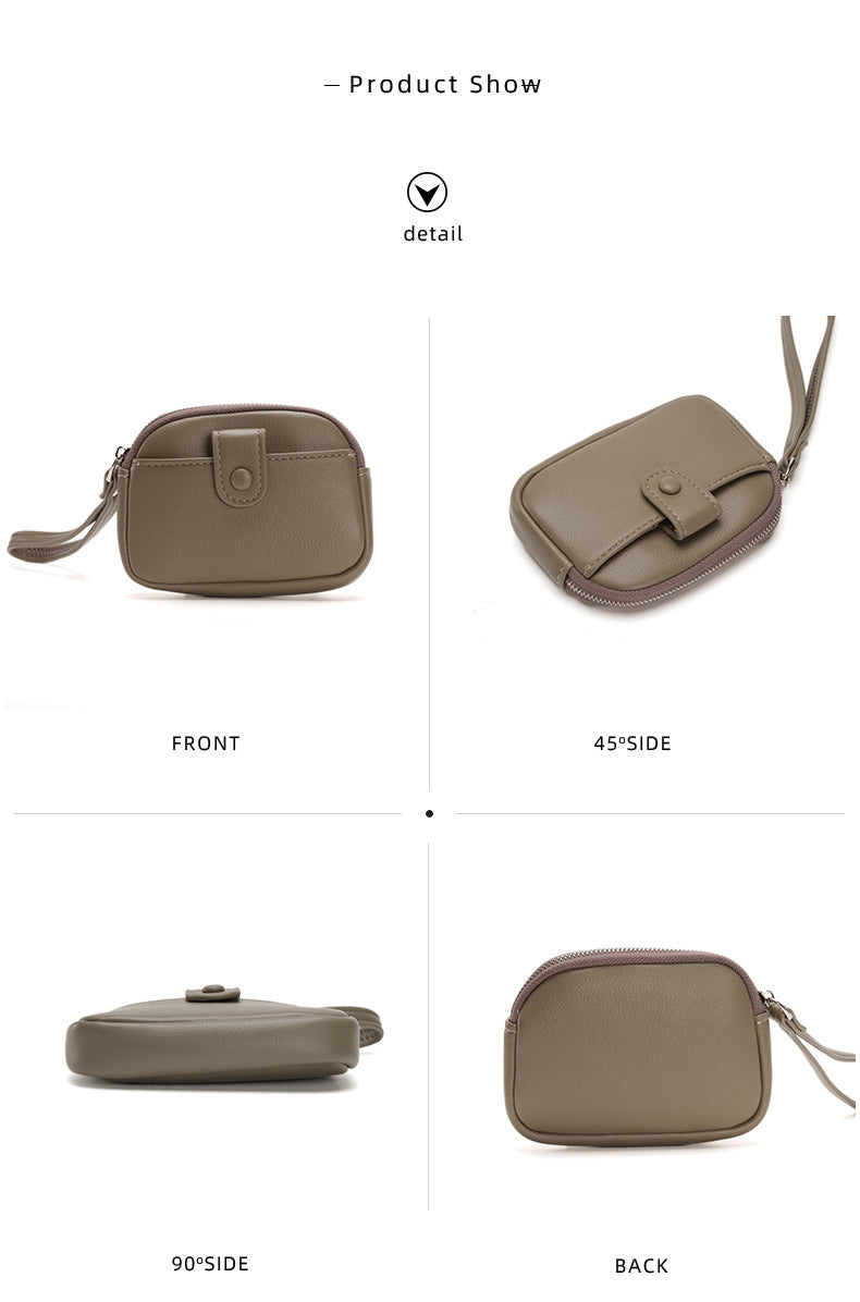 Brown Womens Compact PU Leather Coin Purse - Stylish Mini Wallet Wristlet with Card Holder and Key Ring