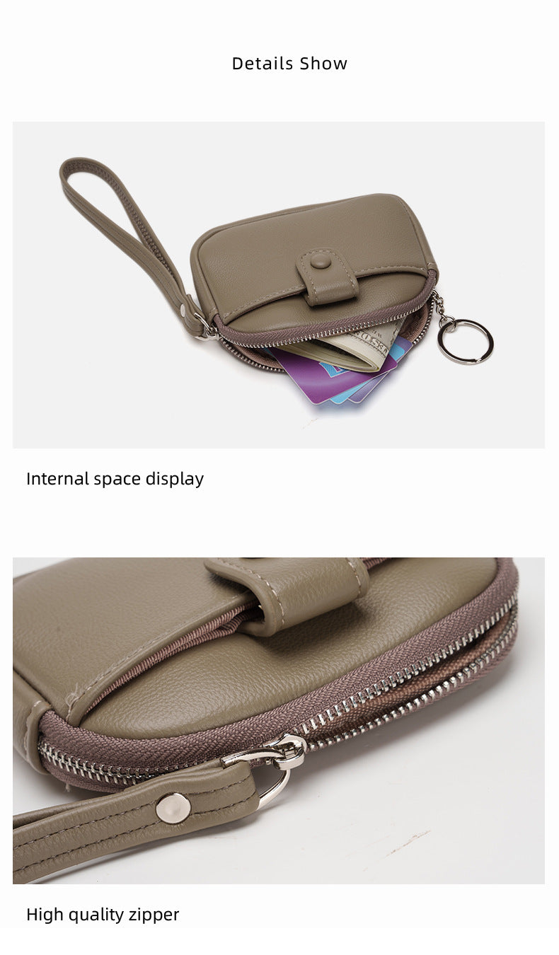 Brown Womens Compact PU Leather Coin Purse - Stylish Mini Wallet Wristlet with Card Holder and Key Ring