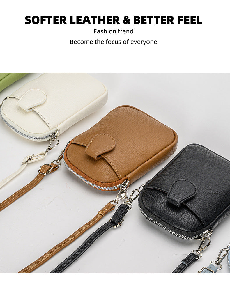Brown Chic Crossbody Phone Bag - Womens PU Leather Mini Shoulder Purse with Adjustable Strap