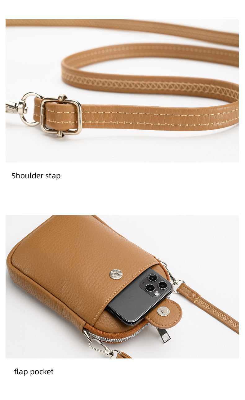 Brown Chic Crossbody Phone Bag - Womens PU Leather Mini Shoulder Purse with Adjustable Strap