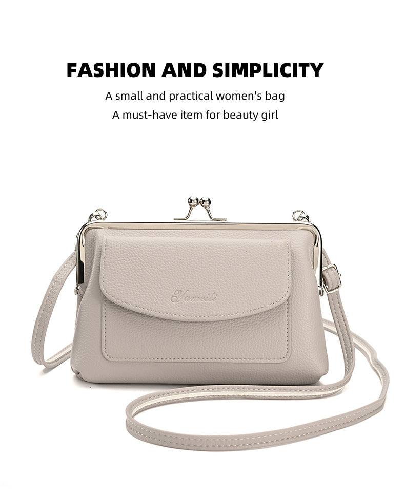 Pink Women's Vintage Kiss Lock Crossbody Bag - PU Leather Clutch Purse with Detachable Strap
