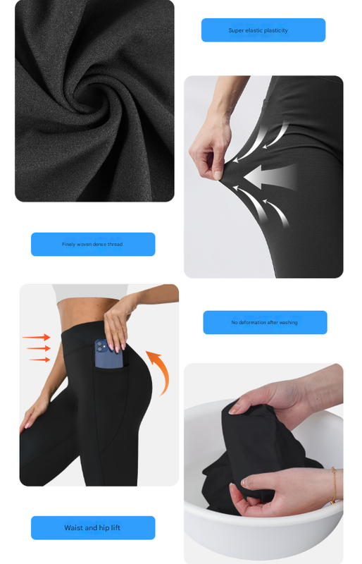 Size M Black Women's Mid Waist Plush Leggings with Pockets - Autumn and Winter Leggings with Pockets
