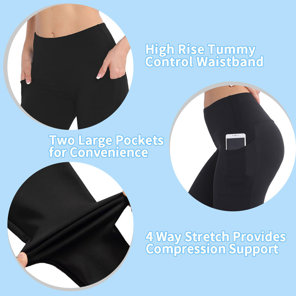 Size XL Black Women's Mid Waist Plush Leggings with Pockets - Autumn and Winter Leggings with Pockets