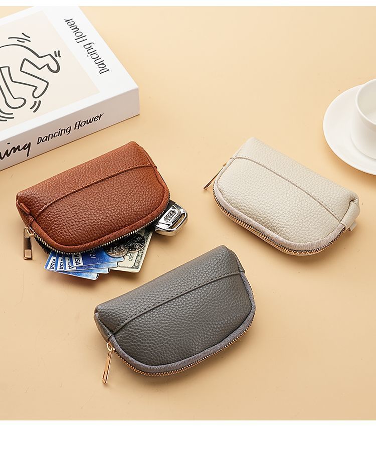 3 Pcs ( 1 Brown+ 1 Grey + 1 Beige) Elegant Faux Leather Coin Purse - Mini Zipper Pouch & Compact Card Holder Wallet