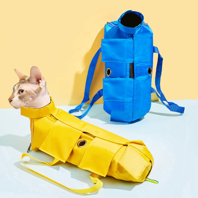 Size S Yellow Multi-Functional Cat Grooming Bag - Anti-Scratch Restraint Pouch for Nail Trimming and Vet Visits