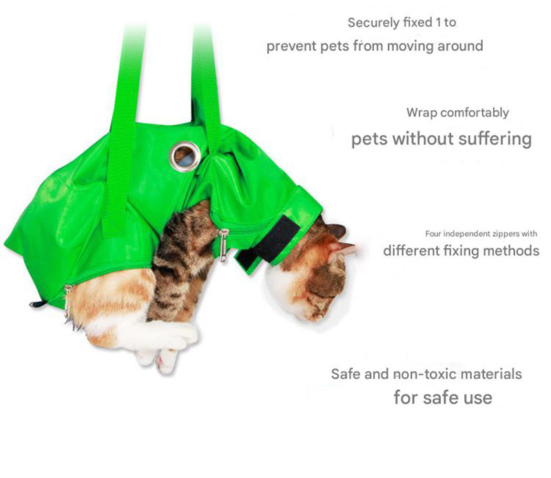 Size S Orange Multi-Functional Cat Grooming Bag - Anti-Scratch Restraint Pouch for Nail Trimming and Vet Visits