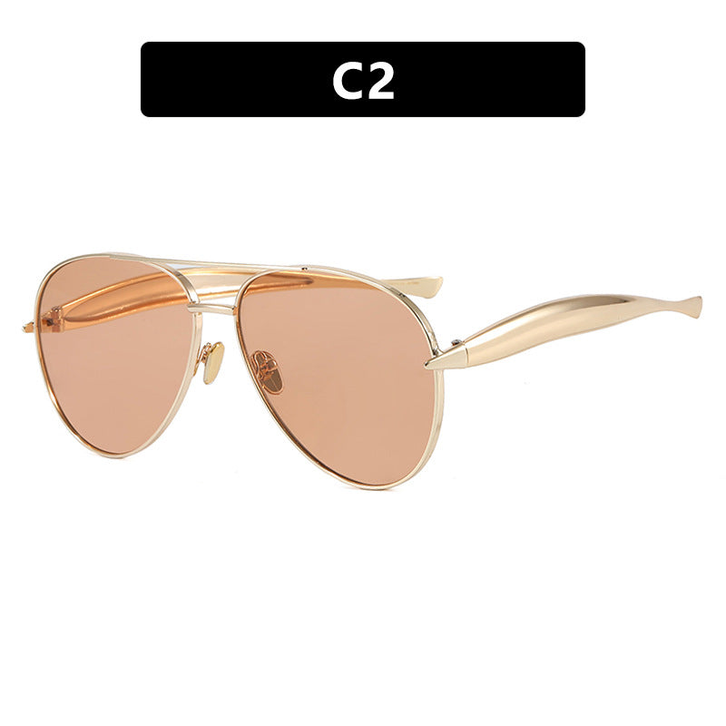 Style C2 Gold Frame Orange Lenses Chic Oversized Aviator Sunglasses - Retro Metal Frame with UV400 Protection for Women