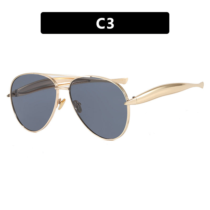 Style C3 Gold Frame Grey Lenses Chic Oversized Aviator Sunglasses - Retro Metal Frame with UV400 Protection for Women