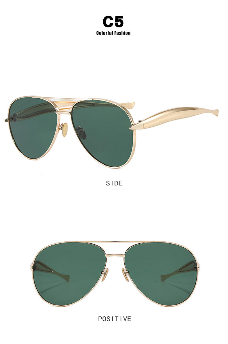 Style C5 Gold Frame Green Lenses Chic Oversized Aviator Sunglasses - Retro Metal Frame with UV400 Protection for Women