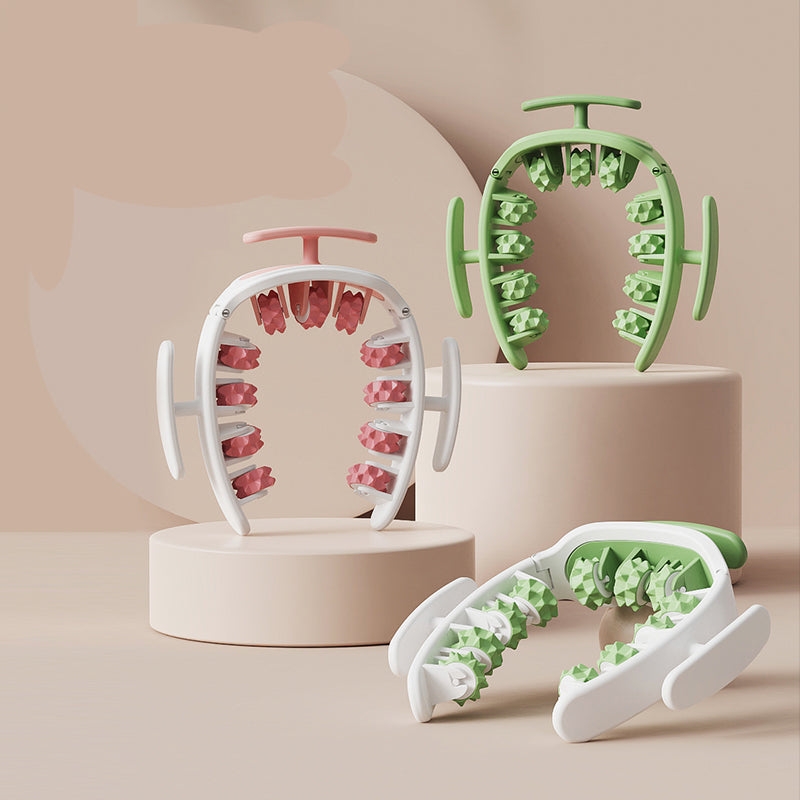 Green and White Removable Adjustable Wrap-Around Muscle Roller - 11-Wheel Deep Tissue Massager for Legs, Arms & Body